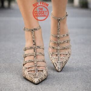 Zara NWT Snake Print Cage Ankle Strap Heels 6.5
